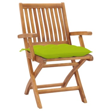 vidaXL Καρέκλες Κήπου 2 τεμ. Μασίφ Ξύλο Teak με Φωτ. Πράσινα Μαξιλάρια 56x58x88cm