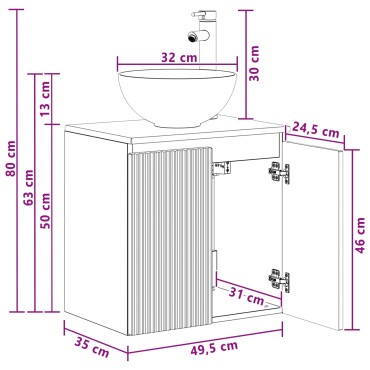vidaXL Επιτοίχια Λεκάνη Έπιπλο Artisan Δρυς 49,5x35x63 εκ 1 τεμ.
