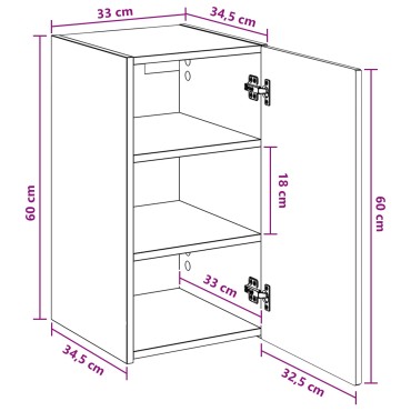 vidaXL Τοίχου Ντουλάπα Μπάνιου Μαύρο 33x34,5x60 εκ 1 τεμ.