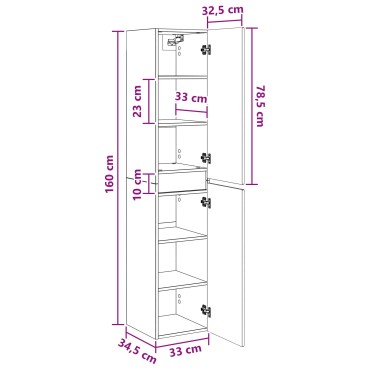 vidaXL Τοίχου Ντουλάπα Μπάνιου Artisan Δρυς 33x34,5x160 εκ 1 τεμ.