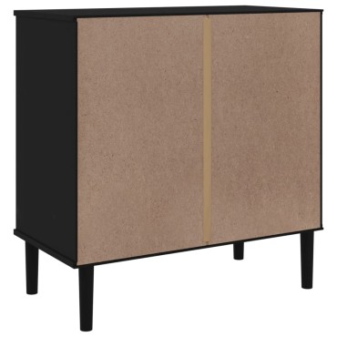 vidaXL Συρταριέρα SENJA Μαύρη Όψη Ρατάν 80x40x80cm Μασίφ Ξύλο Πεύκου 1 τεμ.