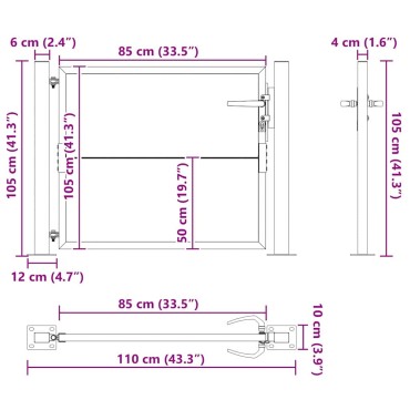 vidaXL Πύλη Κήπου Μαύρο 110 x 105 εκ Χάλυβας με επίστρωση πούδρας