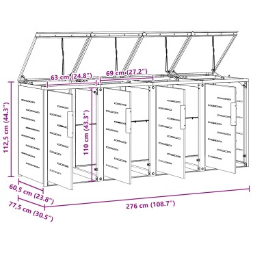 vidaXL Αποθήκευση Κάδου Γυρίσματος for 4 Bins 240L Ανοξείδωτο Ατσάλι