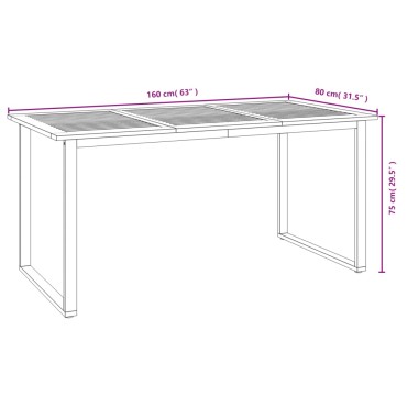 vidaXL Τραπέζι Κήπου Με Πόδια σε Σχήμα U 160x80x75cm Μασίφ Ακακία 1 τεμ.