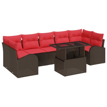 vidaXL Σετ Καναπέ Κήπου 8 τεμ. Καφέ Πολυ Ρατάν 289x124x85cm  Γωνιακός