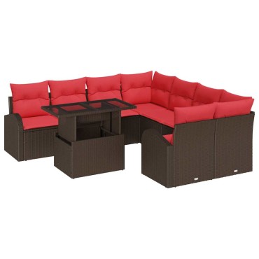 vidaXL Σετ Καναπέ Κήπου 9 τεμ. Καφέ Πολυ Ρατάν 234x234x85cm  Γωνιακός
