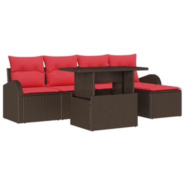 vidaXL Σετ Καναπέ Κήπου 6 τεμ. Καφέ Πολυ ράταν 100x55x73cm  Γωνιακός