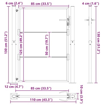 vidaXL Πύλη Κήπου Μαύρο 110 x 130 cm Χάλυβας με επίστρωση πούδρας