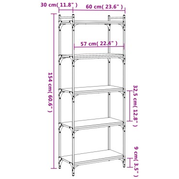 vidaXL Βιβλιοθήκη 5 Επιπέδων Καφέ Δρυς 60x30x154cm Επεξεργ. Ξύλο 1 τεμ.