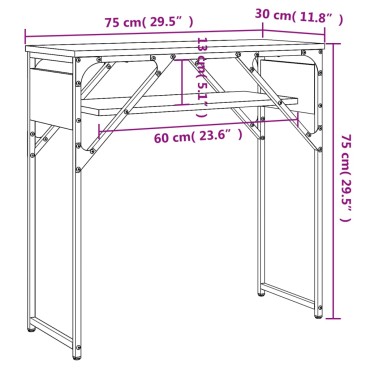 vidaXL Τραπέζι Κονσόλα με Ράφι Καφέ Δρυς 75x30x75cm Επεξεργ. Ξύλο 1 τεμ.