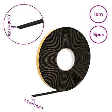 vidaXL Αυτοκόλλητη ταινία αφρού 5 τμχ. Μαύρο 15mm x 10m Χ foam CR