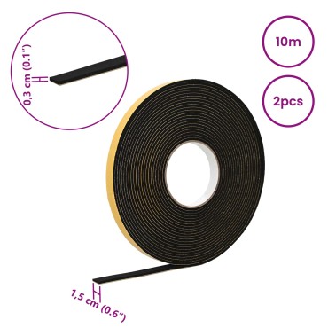 vidaXL Αυτοκόλλητη ταινία αφρού 2 τμχ. Μαύρο 15mm x 10m Χ foam CR