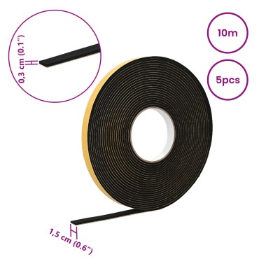vidaXL Αυτοκόλλητη ταινία αφρού 5 τμχ. Μαύρο 15mm x 10m Χ foam CR