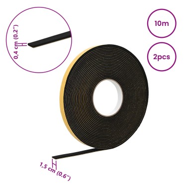 vidaXL Αυτοκόλλητη ταινία αφρού 2 τμχ. Μαύρο 15mm x 10m Χ foam CR