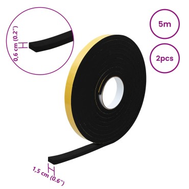 vidaXL Αυτοκόλλητη ταινία αφρού 2 τμχ. Μαύρο 15mm x 5m Χ foam CR