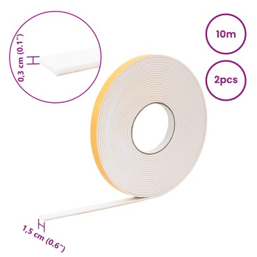 vidaXL Αυτοκόλλητη ταινία αφρού 2 τμχ. Λευκό 15mm x 10m Χ foam CR