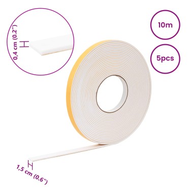 vidaXL Αυτοκόλλητη ταινία αφρού 5 τμχ. Λευκό 15mm x 10m Χ foam CR