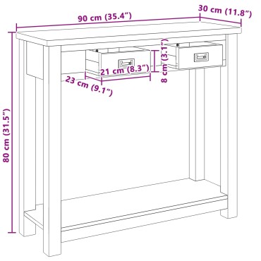 vidaXL Τραπέζι κονσόλας Φυσικό 90x30x80cm Στερεό Ξύλο Τίκ
