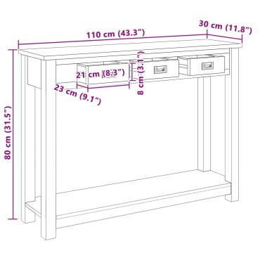 vidaXL Τραπέζι κονσόλας Φυσικό 110x30x80cm Στερεό Ξύλο Τίκ