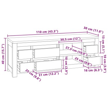 vidaXL Έπιπλο τηλεόρασης 110x30x40cm Φυσικό Στερεό Ξύλο Τίκ