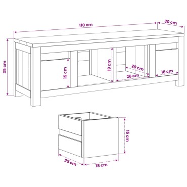 vidaXL Ντουλάπι TV 110x30x35cm Φυσικό Στερεό Ξύλο Τίκ