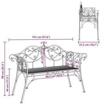 vidaXL Παγκάκι κήπου 2 -θέσιο 131x47,5x90cm Ατσάλι Αρχαίο Καφέ 1 τεμ.