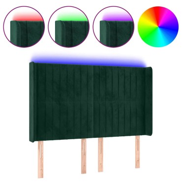 vidaXL Κεφαλάρι Κρεβατιού LED Σκούρο Πράσινο 147x16x118/128 εκ 1 τεμ.