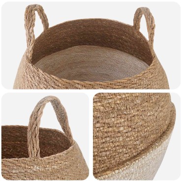 vidaXL Γλάστρα με Χερούλια Λευκό Ø 45 x 36 cm 100% Θαλασσόχορτο