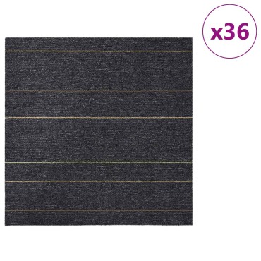 vidaXL Πλακάκι Χαλιού Σκούρο γκρι με ρίγες 50 x 50 cm 36 τμχ.