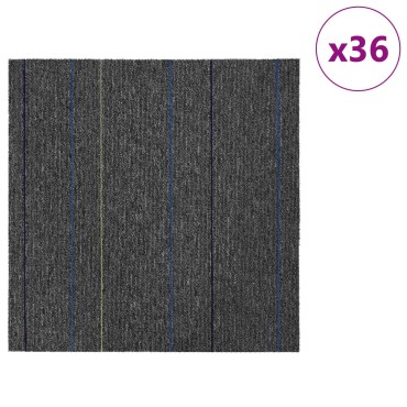 vidaXL Πλακάκι Χαλιού Μέτριο Γκρι με Ρίγες 50 x 50 cm 36 τμχ.
