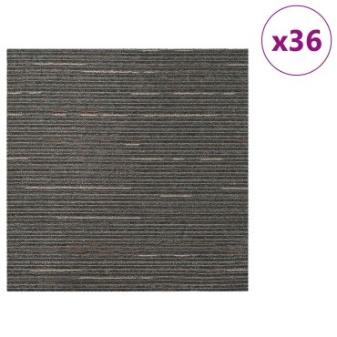 vidaXL Πλακάκι Χαλιού Ριγέ Σκούρο Καφέ 50 x 50 cm 36 τμχ.