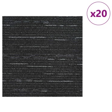 vidaXL Πλακάκι Χαλιού Ριγέ Μαύρο 50 x 50 cm 20 τμχ.