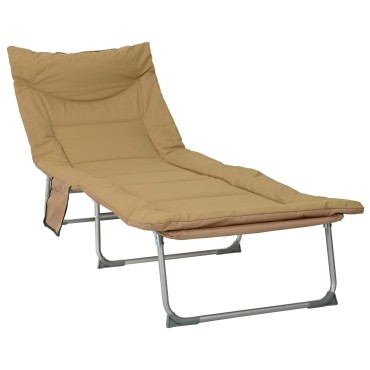 vidaXL Πτυσσόμενη ξαπλώστρα με μαξιλάρι Μπεζ 191x65x37cm