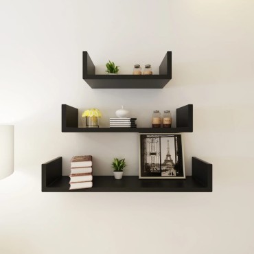 vidaXL Ράφια Τοίχου 6 τεμ. Μαύρα 60x12x10cm
