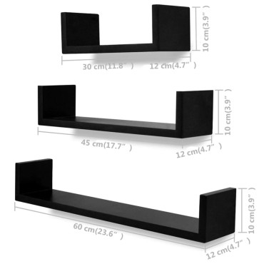 vidaXL Ράφια Τοίχου 6 τεμ. Μαύρα 60x12x10cm