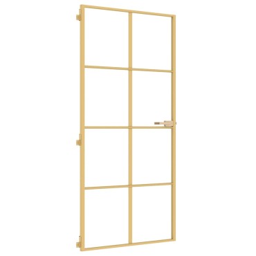 vidaXL Εσωτερική Πόρτα Χρυσή 93 x 201,5 εκ. Ψημένο Γυαλί & Αλουμίνιο