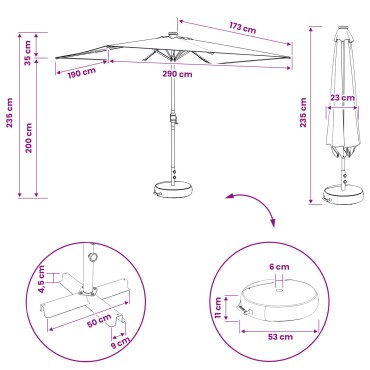 vidaXL Ομπρέλα Κήπου με LED Φώτα και Βάση 200 x 300 cm Πολυεστέρας