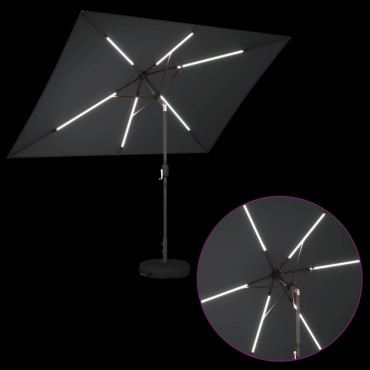 vidaXL Ομπρέλα Κήπου με LED Φώτα και Βάση 200 x 300 cm Πολυεστέρας