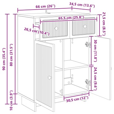 vidaXL Πλαϊνό γραφείο Λευκό 66x34,5x90cm Επεξεργασμένο Ξύλο 1 τεμ.