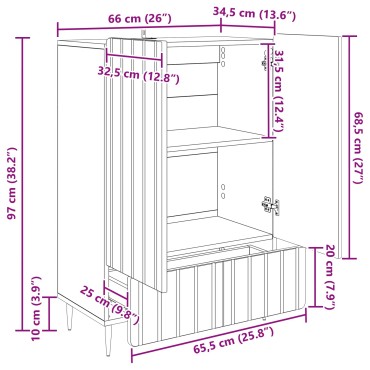 vidaXL Πλαϊνό γραφείο Λευκό 66x34,5x97cm Επεξεργασμένο Ξύλο 1 τεμ.