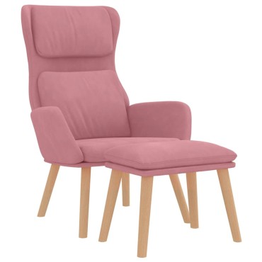 vidaXL Πολυθρόνα Relax Ροζ Βελούδινη με Σκαμπό 70x77x98cm 1 τεμ.
