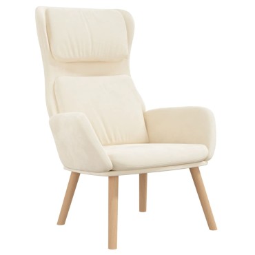 vidaXL Πολυθρόνα Relax Λευκό Κρεμ Βελούδινη με Σκαμπό 70x77x98cm 1 τεμ.