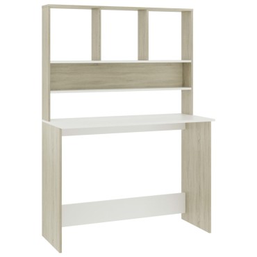 vidaXL Γραφείο με Ράφια Λευκό/Sonoma Δρυς 110x45x157cm Μοριοσανίδα 1 τεμ.