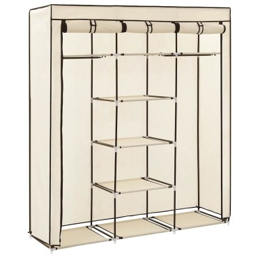 vidaXL Ντουλάπα με Χωρίσματα και Ράβδους, Μπεζ 150x45x175cm από Ύφασμα 1 τεμ.