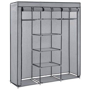 vidaXL Ντουλάπα με Χωρίσματα και Ράβδους Γκρι 150x45x175cm Ύφασμα 1 τεμ.