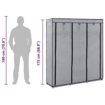 vidaXL Ντουλάπα με Χωρίσματα και Ράβδους Γκρι 150x45x175cm Ύφασμα 1 τεμ.