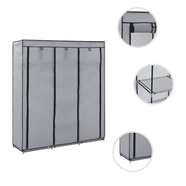 vidaXL Ντουλάπα με Χωρίσματα και Ράβδους Γκρι 150x45x175cm Ύφασμα 1 τεμ.