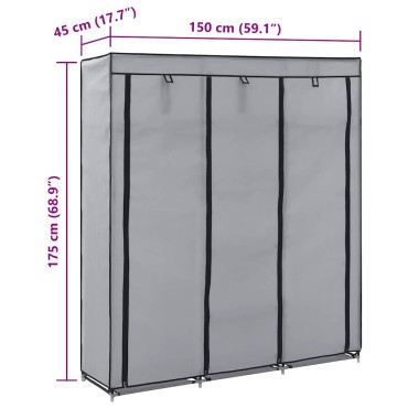 vidaXL Ντουλάπα με Χωρίσματα και Ράβδους Γκρι 150x45x175cm Ύφασμα 1 τεμ.