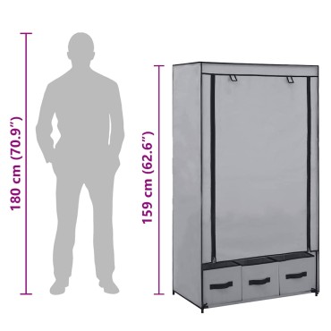 vidaXL Ντουλάπα Γκρι 87x49x159cm Ύφασμα 1 τεμ.