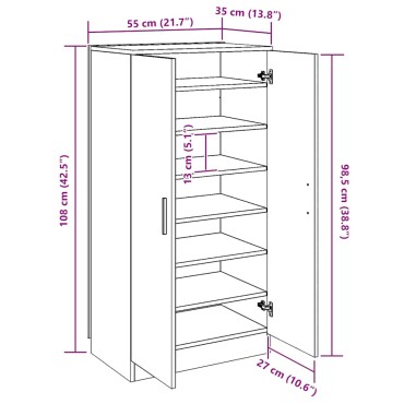 vidaXL Παπουτσοθήκη Καφέ Δρυς 55x35x108cm από Τεχνητό Ξύλο